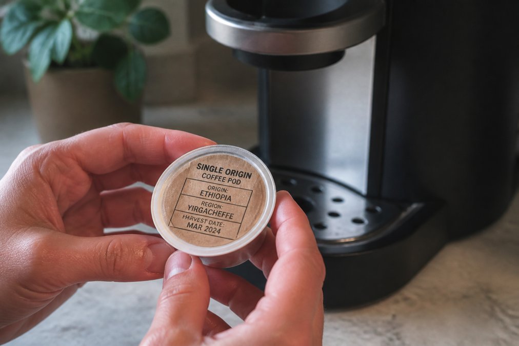 Professional illustration showing single origin coffee pods